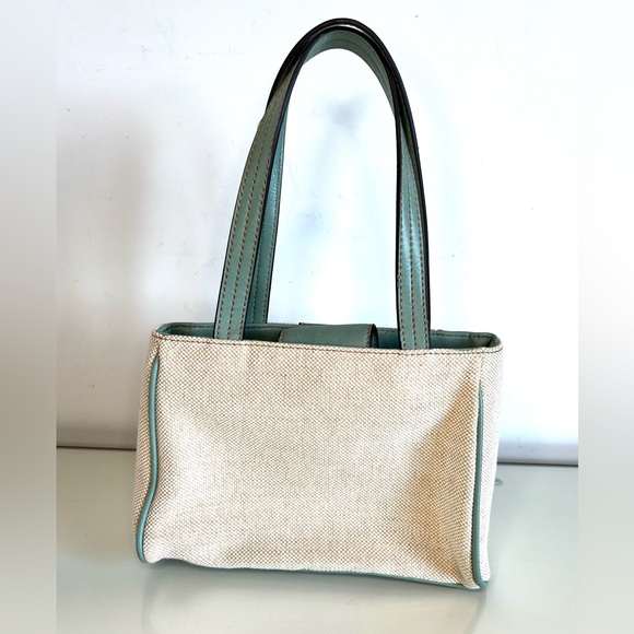 Etienne Aigner Handbag Purse Wicker Teal Blue Leather 9” - Picture 4 of 16